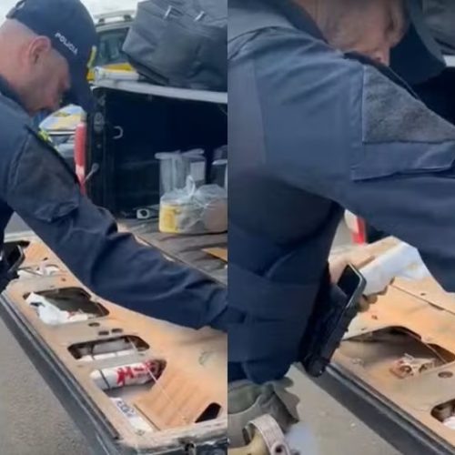 Polícia flagra anabolizantes, medicamentos emagrecedores e celulares em fundo falso de caminhonete no interior de SP