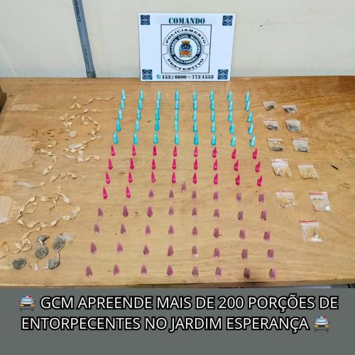 GCM apreende 193 porções de drogas durante patrulhamento no Jardim Esperança, em Porto Ferreira