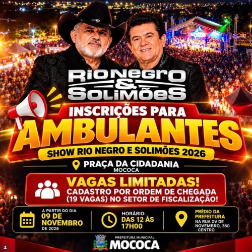 Mococa abre em novembro inscrições para ambulantes que desejam trabalhar em show de Rio Negro & Solimões