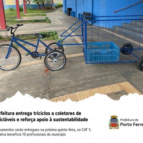 Prefeitura entregará na quinta-feira (23) os triciclos a coletores em Porto Ferreira