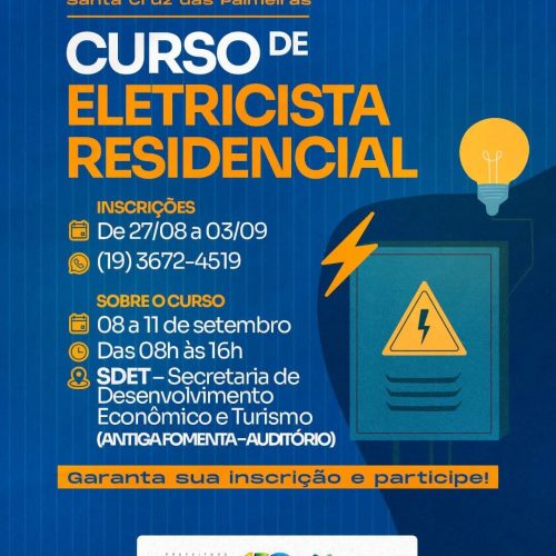 Inscrições para curso de eletricista residencial terminam nesta quinta em Santa Cruz das Palmeiras