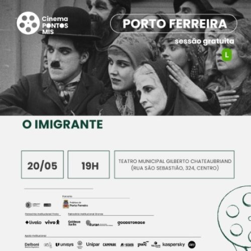 Sessão gratuita do Pontos MIS exibe clássico de Charles Chaplin em Porto Ferreira nesta quarta-feira, 20 de maio