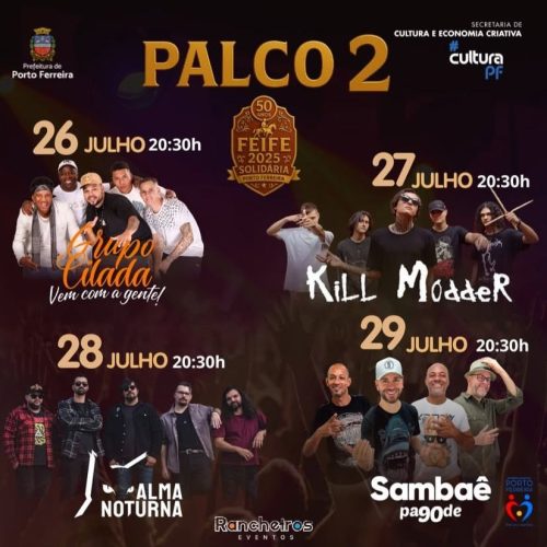Palco 2 da FEIFE 2025 promete quatro noites de muita música e diversidade sonora em Porto Ferreira