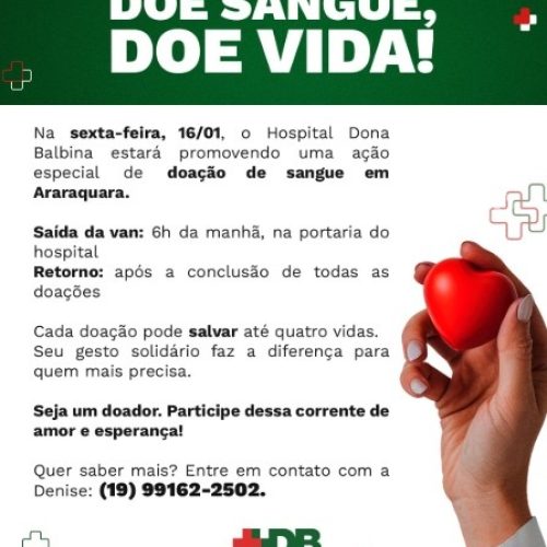 Bancos de sangue de Porto Ferreira e região estão com estoque baixo