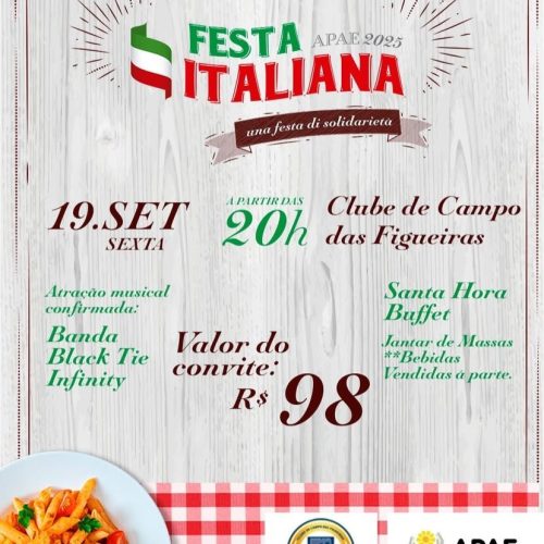 APAE de Porto Ferreira promove Jantar Italiano beneficente em setembro
