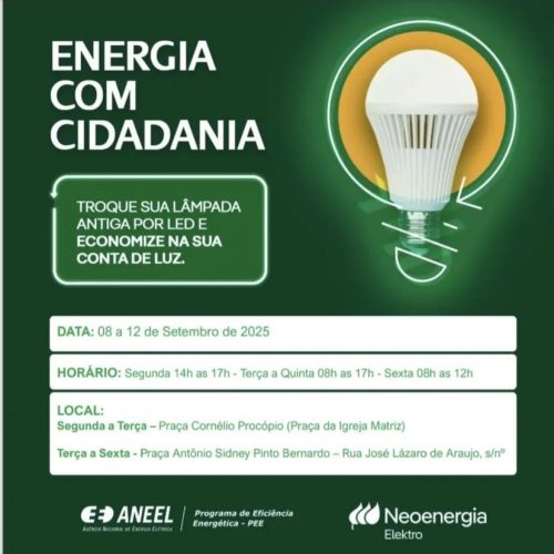Porto Ferreira recebe troca gratuita de lâmpadas por LED entre 8 e 12 de setembro
