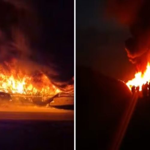 Ônibus com estudantes é destruído por incêndio; ninguém ficou ferido