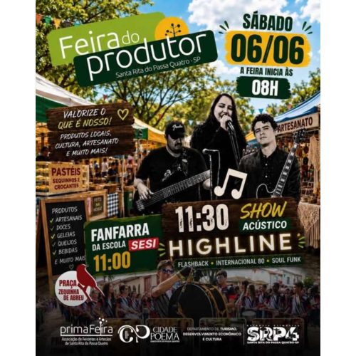 Tradição, cultura e talento local: Feira do Produtor agita este sábado (06/06) em Santa Rita do Passa Quatro