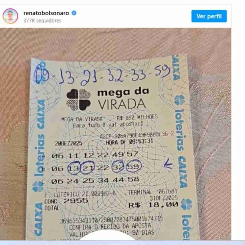 Pelo segundo vez, ex-presidente Jair Bolsonaro acerta a quadra na Mega da Virada