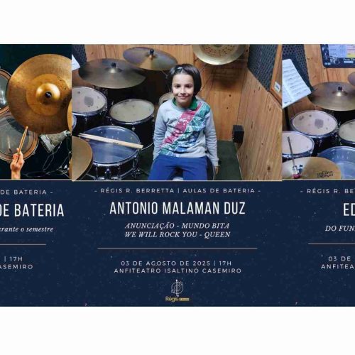 Recital de Bateria encerra semestre com apresentações abertas ao público em Porto Ferreira neste domingo (03/08)