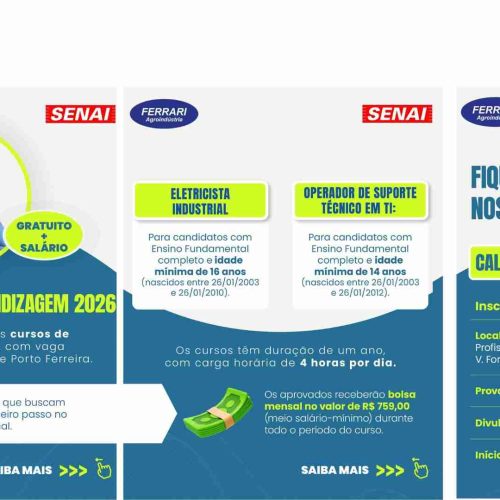 Ferrari Agroindustrial abre inscrições para Programa de Aprendizagem 2026 em Porto Ferreira