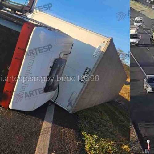 Carreta tomba no km 351 da rodovia Anhanguera e causa lentidão