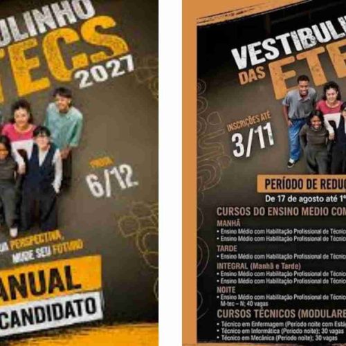 Já estão abertas as inscrições para o vestibulinho do 1º semestre de 2027 das Escolas Técnicas de SP do Centro Paula Souza, as Etecs