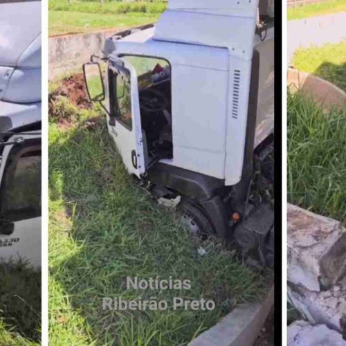 Caminhão desce barranco e cai sobre passagem subterrânea de pedestres na Anhanguera