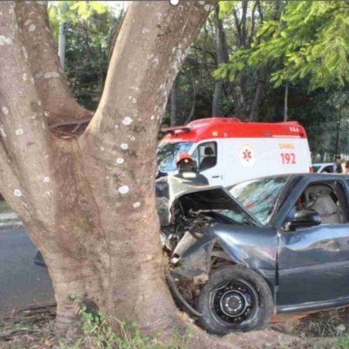 Motorista morre e mulher fica ferida após carro bater em árvore