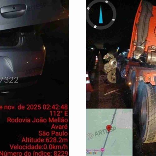 Duas pessoas morrem em uma colisão frontal entre um carro e um caminhão na SP-255 neste domingo (23/11)