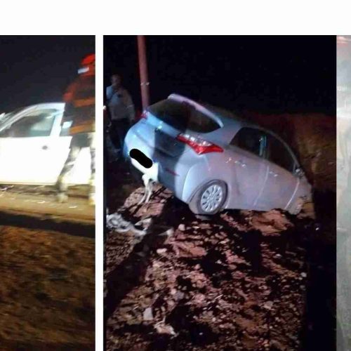 Colisão frontal em rodovia vicinal envolvendo  múltiplos veículos, resultou em duas pessoas presas às ferragens.