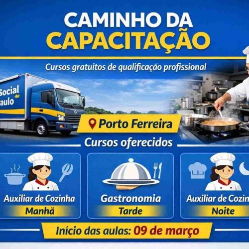 Cursos gratuitos de capacitação de “Auxiliar de Cozinha” e “Gastronomia” em Porto Ferreira