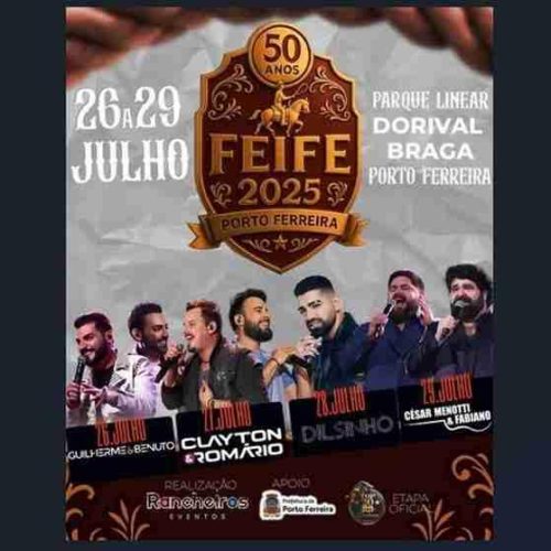 FEIFE 2025 celebra 50 anos com entrada solidária e grandes shows em Porto Ferreira