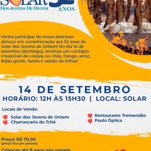 Solar dos Jovens de Ontem promove almoço com costela no chão